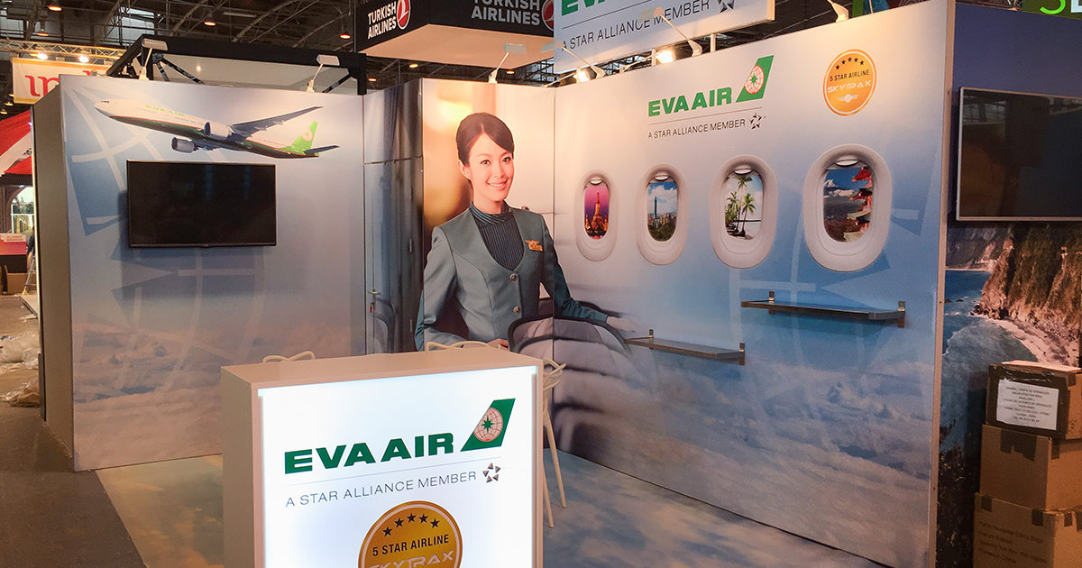 Conception de stands pour la compagnie aérienne Eva Air.