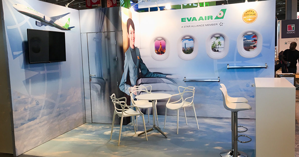 Conception de stands pour la compagnie aérienne Eva Air.