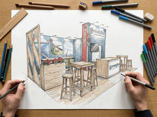 Conception et modélisation 3D de vos stands sur-mesure. A chaque projet son inspiration unique