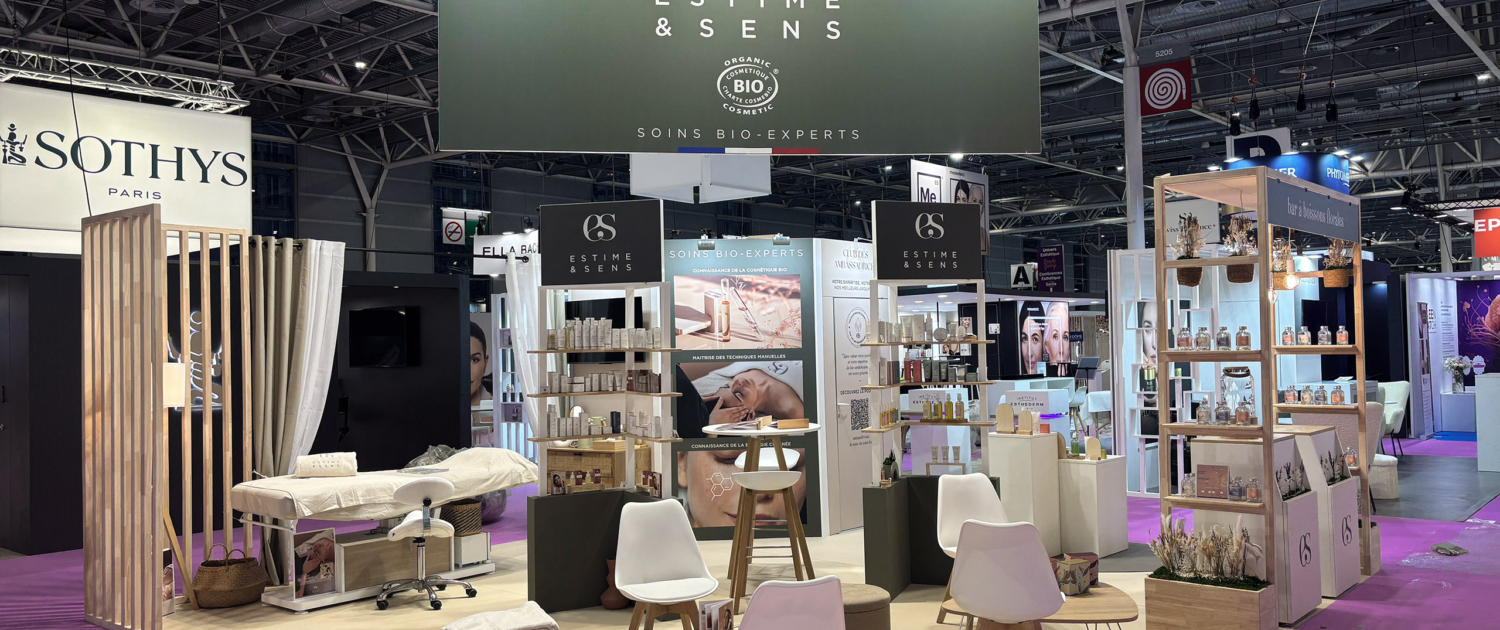 Stand le Transversale Estime & Sens - Congrès Esthétique & Spa 2026. Stand réutibilisable RSE