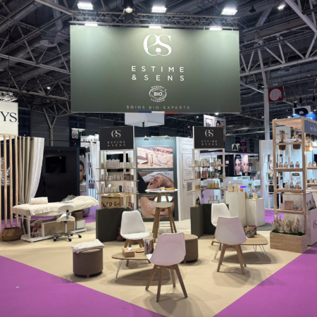 Stand le Transversale Estime & Sens - Congrès Esthétique & Spa 2026. Stand réutibilisable RSE