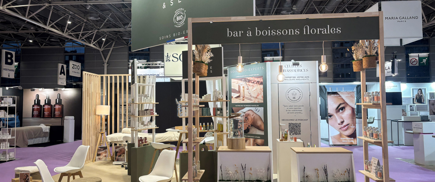 Stand sur mesure Estime & Sens - Congrès Esthétique & Spa 2026. Stand et enseigne haute réutilisables RSE